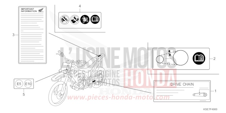 ETIQUETTE DE PRECAUTIONS de CRF150R "Grandes Roues" EXTREME RED (R292) 2022